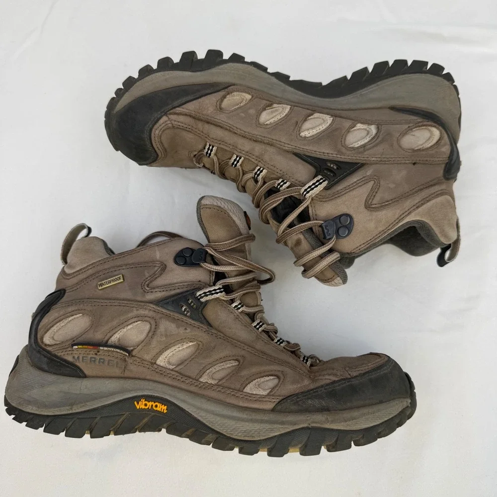 Merrell Radius Mid Waterproof Hiking Boots Walnut Vibram Womens 8.5